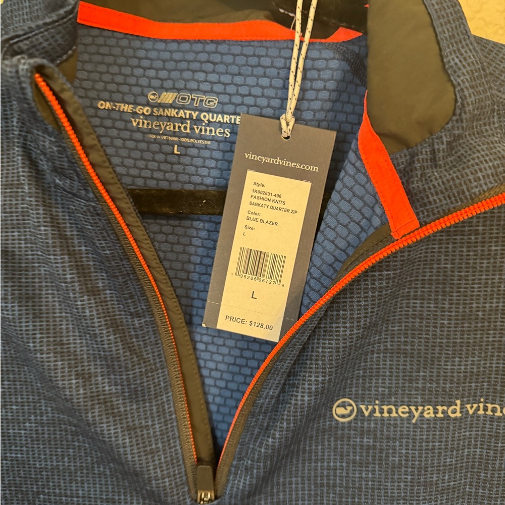 Vineyard Vines Navy and Red Quarter Zip Pullover